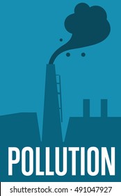 Air pollution banner, vector illustration. Air pollution by smoke coming out of two factory chimneys. Environmental problems. Smoking factory concept. Heavy industry plant. Smokestack background