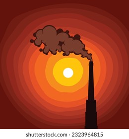 Air pollution from brick kiln smoke. Concept design of polluted industrial toxic furnace smoke over the twilight golden sun.