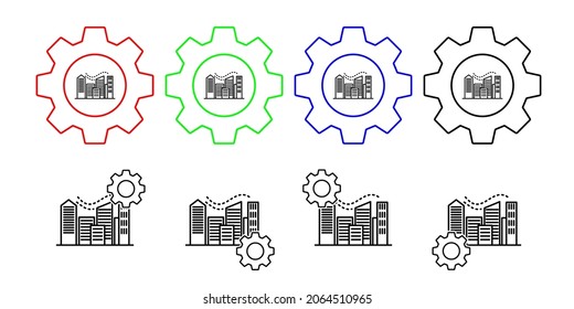 Air pollution, building, city vector icon in gear set illustration for ui and ux, website or mobile application