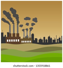 Air pollution by black smoke comes out from factory with city background