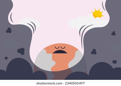 Air pollution and carbon emission. Climate change and Global warming concept. Vector illustration.