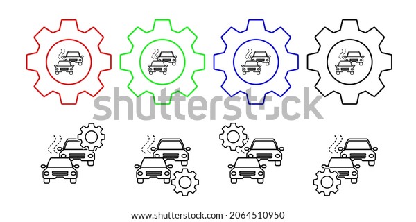 Air pollution, cars vector\
icon in gear set illustration for ui and ux, website or mobile\
application