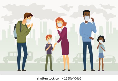 Air pollution - cartoon people characters vector illustration