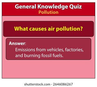 Air pollution causes quiz general knowledge question and answer emissions vehicles factories fuels burning