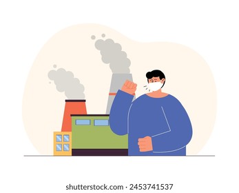 Air pollution causes respiratory tract disorders, vector illustration.