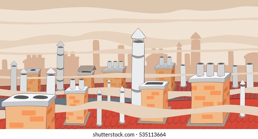 Air pollution from chimney. Smog pollution in city. Vector illustration