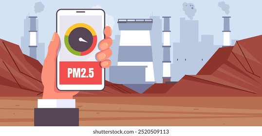 Air pollution city factory technology measurement concept. Vector graphic design illustration