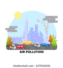 Air Pollution in The City with Skyline and vehicles