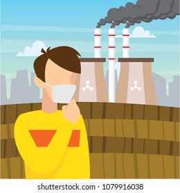 Air pollution collection series. Smoke and chemical air pollution poster.