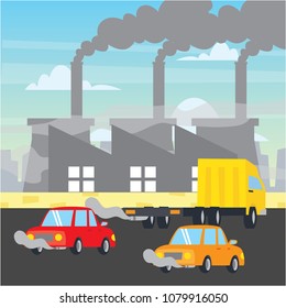 Air pollution collection series. Smoke and chemical air pollution poster.