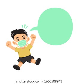 Air pollution concept boy wearing protective face mask and speech bubble for design.