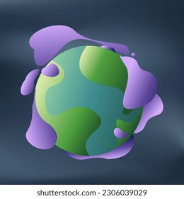 Air pollution concept. Cartoon earth. Campaign to help reduce air pollution. Vector illustration.