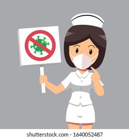 Air pollution concept female nurse wearing protective with anti virus sign for design.