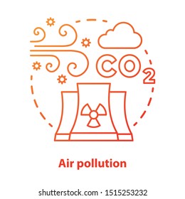 Air pollution concept icon. Atmosphere & industrial waste contamination idea thin line illustration in red. CO2, smog emission. Gas polluted urban areas. Vector isolated outline drawing