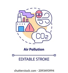 Air pollution concept icon. Ecology problem. Industrial plant pollution abstract idea thin line illustration. Isolated outline drawing. Editable stroke. Roboto-Medium, Myriad Pro-Bold fonts used