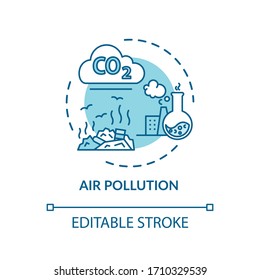 Air Pollution Concept Icon. Environmental Diseases Factor, Industrial Contamination Idea Thin Line Illustration. Urban Chemical Polution. Vector Isolated Outline RGB Color Drawing. Editable Stroke