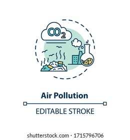 Air pollution concept icon. Environmental diseases cause, industrial contamination idea thin line illustration. Health hazard factors. Vector isolated outline RGB color drawing. Editable stroke