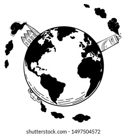 Air Pollution Concept Illustration with Hand Drawn Vector Earth 