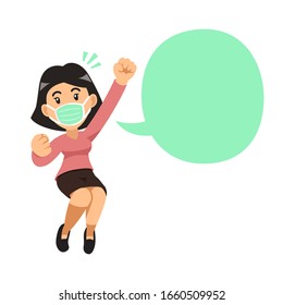 Air pollution concept woman wearing protective face mask and speech bubble for design.