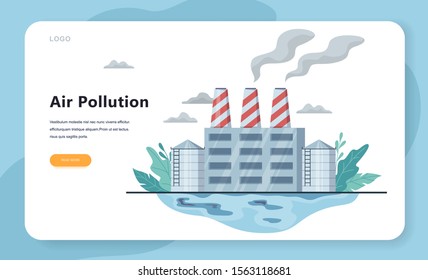 Air pollution and dirty environment danger concept. Industrial technology and manufacture process toxic smoke and pollute airand water. Ecology in danger idea. Vector illustration in cartoon style