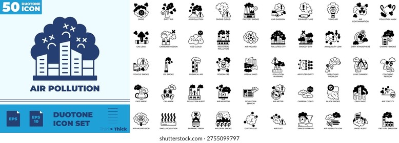 Air Pollution Duotone Editable Icons set
