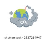 Air pollution, earth with carbon dioxide in the smoke coming out of a chimney