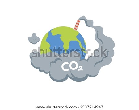 Air pollution, earth with carbon dioxide in the smoke coming out of a chimney