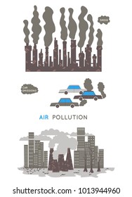 Air pollution. Ecology problem concept. Factories and cars pollute the environment. Vector illustration