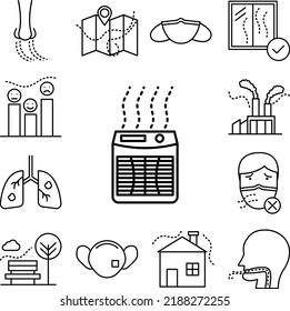 air pollution, electronics icon in a collection with other items