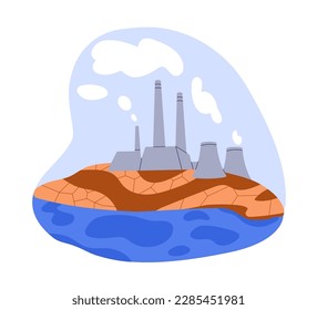 Air pollution, environment contamination, ecology concept. Toxic smoke emission from factory, power plant chimney. Heavy industry, global warming. Flat vector illustration isolated on white background