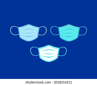 Air pollution face mask variation isolated on blue background, man and woman wearing medical virus mask, coronavirus