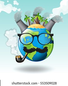 Air pollution from factories on earth illustration