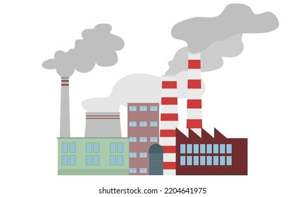 Air pollution, factory, industrial enterprise. Pipes with smoke. Vector illustration isolated on white background.