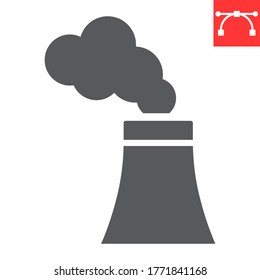 Icono de glifo de contaminación del aire, contaminación de fábrica y ecología, gráficos vectores de señal de energía nuclear, icono sólido de trazo editable, eps 10