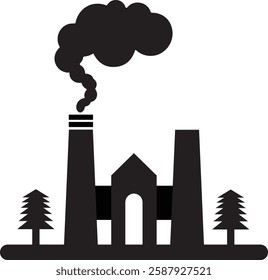 Air pollution icon, factory smoke emission