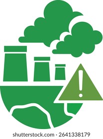 air pollution icon. green icon with a warning sign highlighting the issue of air quality and pollutiona. Vector illustration