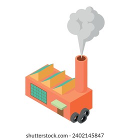 Air pollution icon isometric vector. Worn car tire near tire recycling factory. Environmental pollution, industry