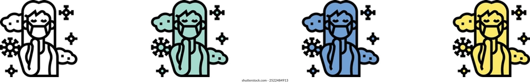 air pollution icon. Outline, Green, Blue and Yellow Style Design Isolated On White Background