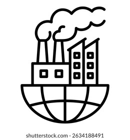 Air pollution icon, representing environmental impact. Symbolizes factory emissions, smoke pollution, and industrial effects on Earth's atmosphere