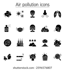 Air pollution icon set in glyph style