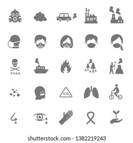 Air Pollution Icon Set, Health Problem From Air Pollution