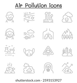 Air pollution icon set in thin line style