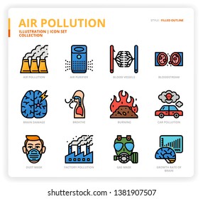 Air pollution icon set for web design, book, magazine, poster, ads, app, etc.