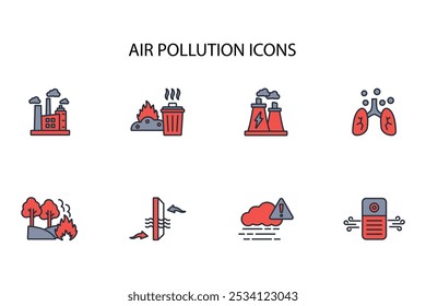 Air Pollution icon set.vector.Editable stroke.linear style sign for use web design,logo.Symbol illustration.