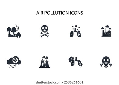 Air Pollution icon set.vector.Editable stroke.linear style sign for use web design,logo.Symbol illustration.