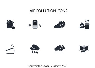 Conjunto de iconos de contaminación del aire. Vector. Movimiento editable. signo de estilo lineal para uso Diseño web, logotipo. Ilustración de símbolo.