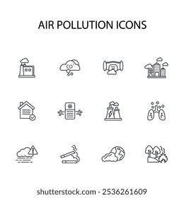 Air Pollution icon set.vector.Editable stroke.linear style sign for use web design,logo.Symbol illustration.