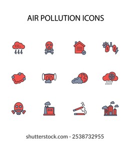 Air Pollution icon set.vector.Editable stroke.linear style sign for use web design,logo.Symbol illustration.