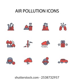 Conjunto de iconos de contaminación del aire. Vector. Movimiento editable. signo de estilo lineal para uso Diseño web, logotipo. Ilustración de símbolo.