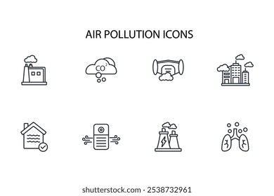 Conjunto de iconos de contaminación del aire. Vector. Movimiento editable. signo de estilo lineal para uso Diseño web, logotipo. Ilustración de símbolo.
